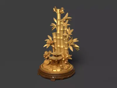 Chinese golden bamboo display stand  3D  3D model