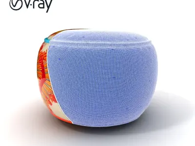 Colorful Embroidered Pouf Model Pack Low-poly 3D model