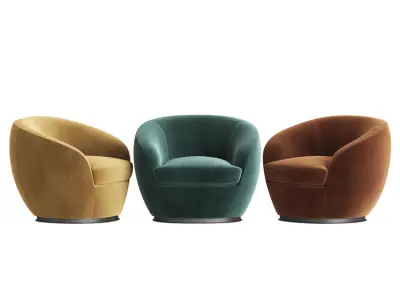Luxury Italian Designer Velvet Swivel Armchair 3D model