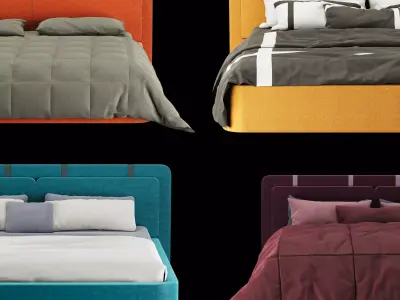 Bed with pillows and blanket 4 models of bed set 1 3D Model Collection