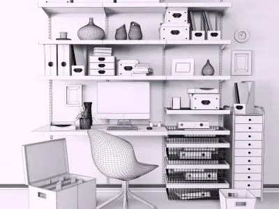 Office home with shelves and desk 3D model