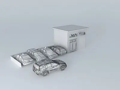 A Pizzeria gas station with cars parked Free 3D model