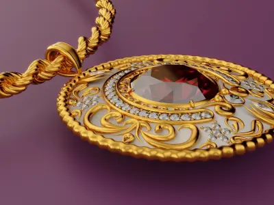 Diamond Pendant with Rope Chain 3D model