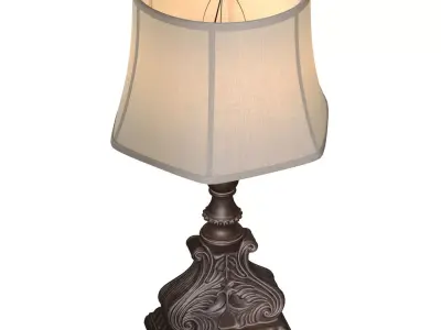 Classic Nightstand rustic Table Lamp with Carved Wooden Base 3D model