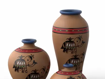 Madhubani Coral Terracotta Pots  Low-poly 3D model