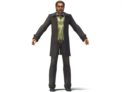 man with a vest trouser and black coat Low-poly 3D model