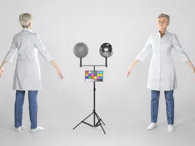 Adult female medical doctor in A-pose 145 Low-poly 3D model