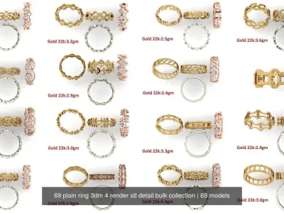 69 plain ring 3dm 4 render stl detail bulk collection 3D Model Pack