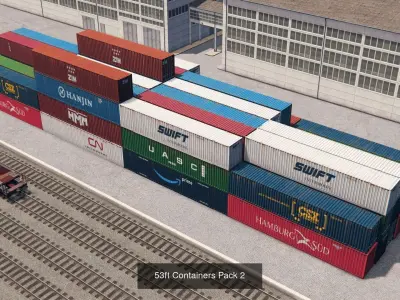 American Double Stack Well Cars and Containers 3D Model Pack