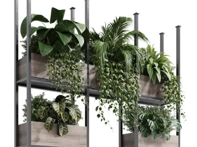 hanging plants pot wooden box vase Low-poly 3D model