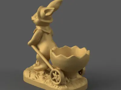 Easter Bunny with Cart 3D Model STL File for Decoration 3D print model