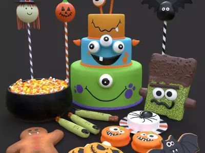 Cute Halloween Treats Pack 3D Model Collection