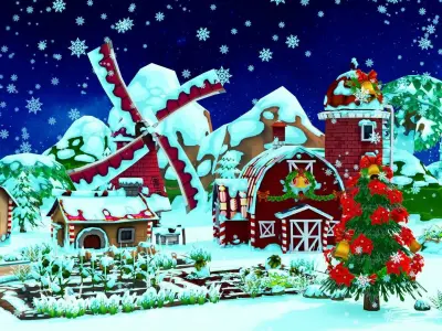 Cartoon Christmas Farm Low-poly 3D model