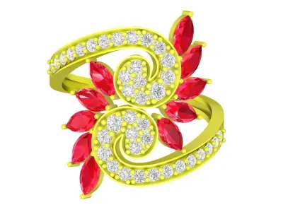 Luxury Curved Floral Ruby Diamond Ring 3D Model 5740 3D print model