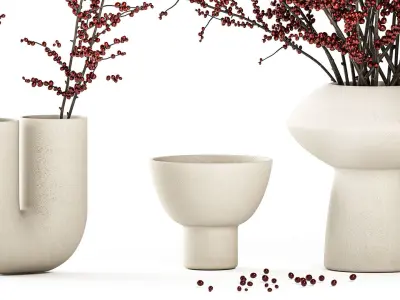 Beautiful bouquet of branches with red Ilex berries 341 3D model