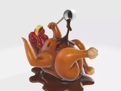 Funny Turkey Pouring Gravy 3D Print Model 3D print model