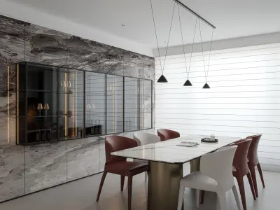 Modern Luxury Living and Dining Room Interior Scene 3D model