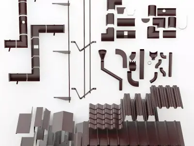 Roof collection set of metal pipes 3D model