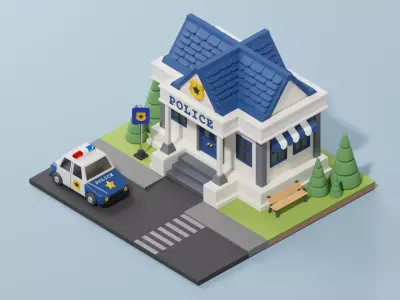 Police Station - Isometric  Low-poly 3D model