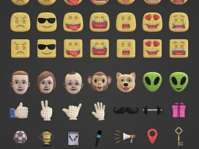 Cartoon Icon Pack -- Smiley Emoji Head Hand Sun Star Sport Heart Low-poly 3D model