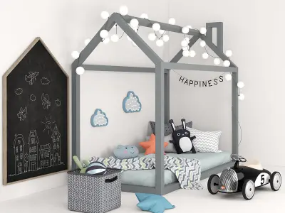 Bed - house with accessories for children 2 3D model