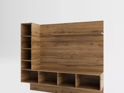 Wooden Tv Wall Unit Low-poly 3D model