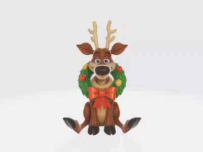 Christmas Reindeer Festive Holiday Decor with Wreath and Bow 3D print model