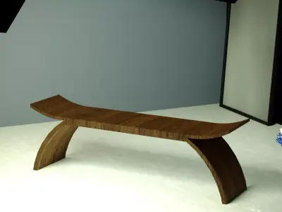Modern Curved Wooden Bench Minimalist Designer Furniture 3D model