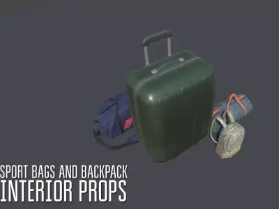 Sport bags and backpack - interior props Low-poly 3D model