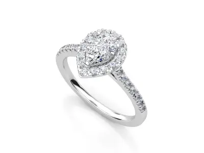 DR023 engagement ring pear halo 3D print model