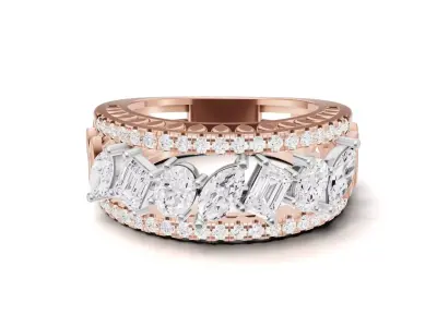 Stackable Marquise Emerald Oval and Pave Diamond Engagement Band 3D print model