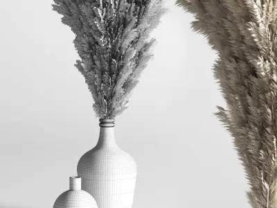 bouquet 07 vase glass dry plants pampas 3D model