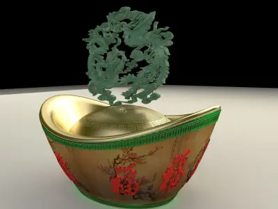 Chinese gold Ingot with dragon    3D model