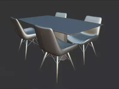 Dining Furniture Set Leather Chair Marble Table 3D model