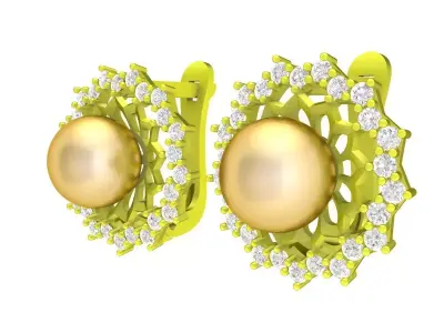 Luxury Pearl Halo Pave Drop Earrings 5636 3D print model