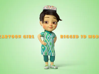 Cartoon Madina Girl Rigged Low-poly 3D model
