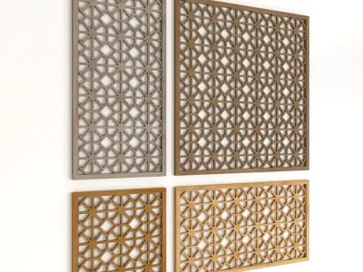 Wood Arabic Islamic pattern decorative grill screen 3D model shop