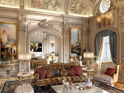 Classic picture in a carved gold frame 3D model