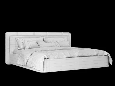 Bed with pillows and blanket 002 3D model