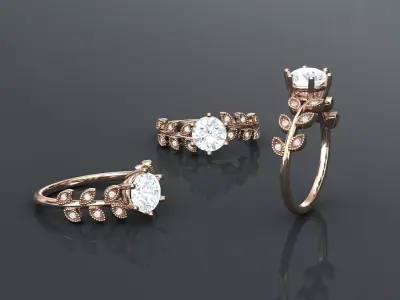 Thin Vines Leaf Engagement Ring 1ct 3D print model