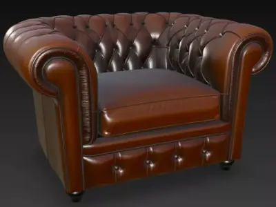 Classic Tufted Leather Sofa 3D Model 3D model