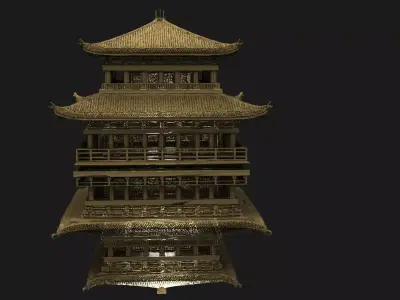 Chinese bamboo house lantern  Low-poly 3D model