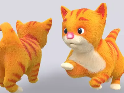 Fur Cute Cat kitten animated  Low-poly 3D model