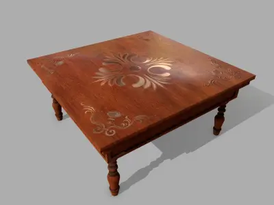 Table wooden with ornate design Low-poly 3D model