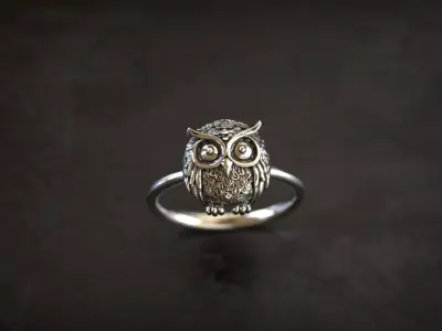 Owl Head Sculpted Gold Ring 3D print model