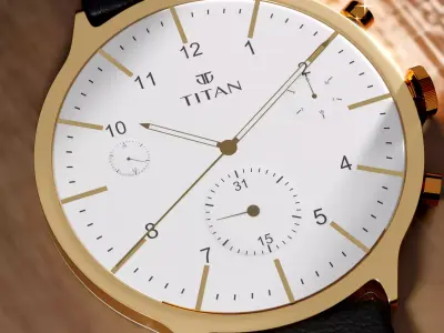 Luxury Titan Wrist Watch  Realistic Gold and Leather 3D Model 3D model