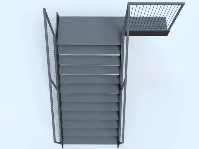 External Steel Staircase with Landing  Low-poly 3D model
