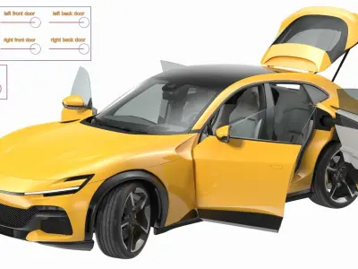 Extreme Crossover Sports Car Yellow Rigged 3D model