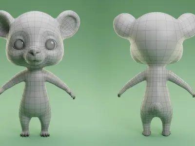 Cartoon Bear  II Basemesh  Low-poly 3D model