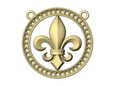 Heraldic lily diamond circle pendant  3D print model